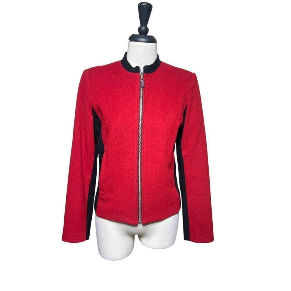 Louben Cashmere Wool Blend Fitted Jacket Blazer Red and Black Size 4
